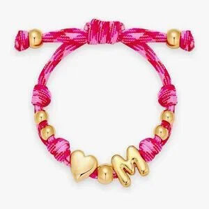 NEW?14K Gold-Plated Knotty Bubble Letter Initial Heart Bracelet